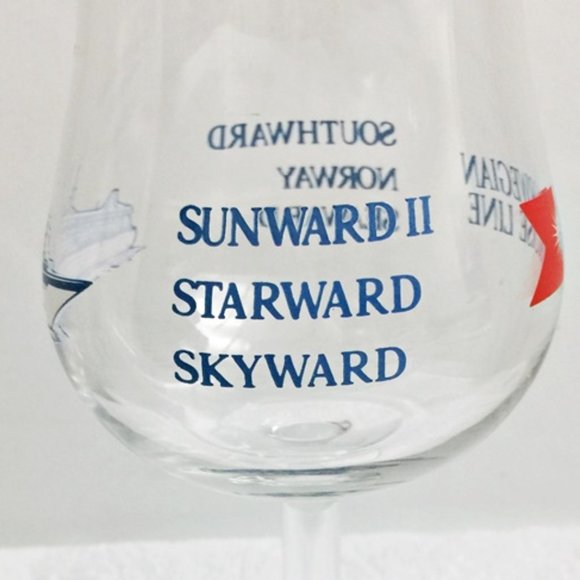 Norwegian Cruise Line Glass Goblet Water Wine Clear Blue Red Stemware Vintage - Picture 5 of 5